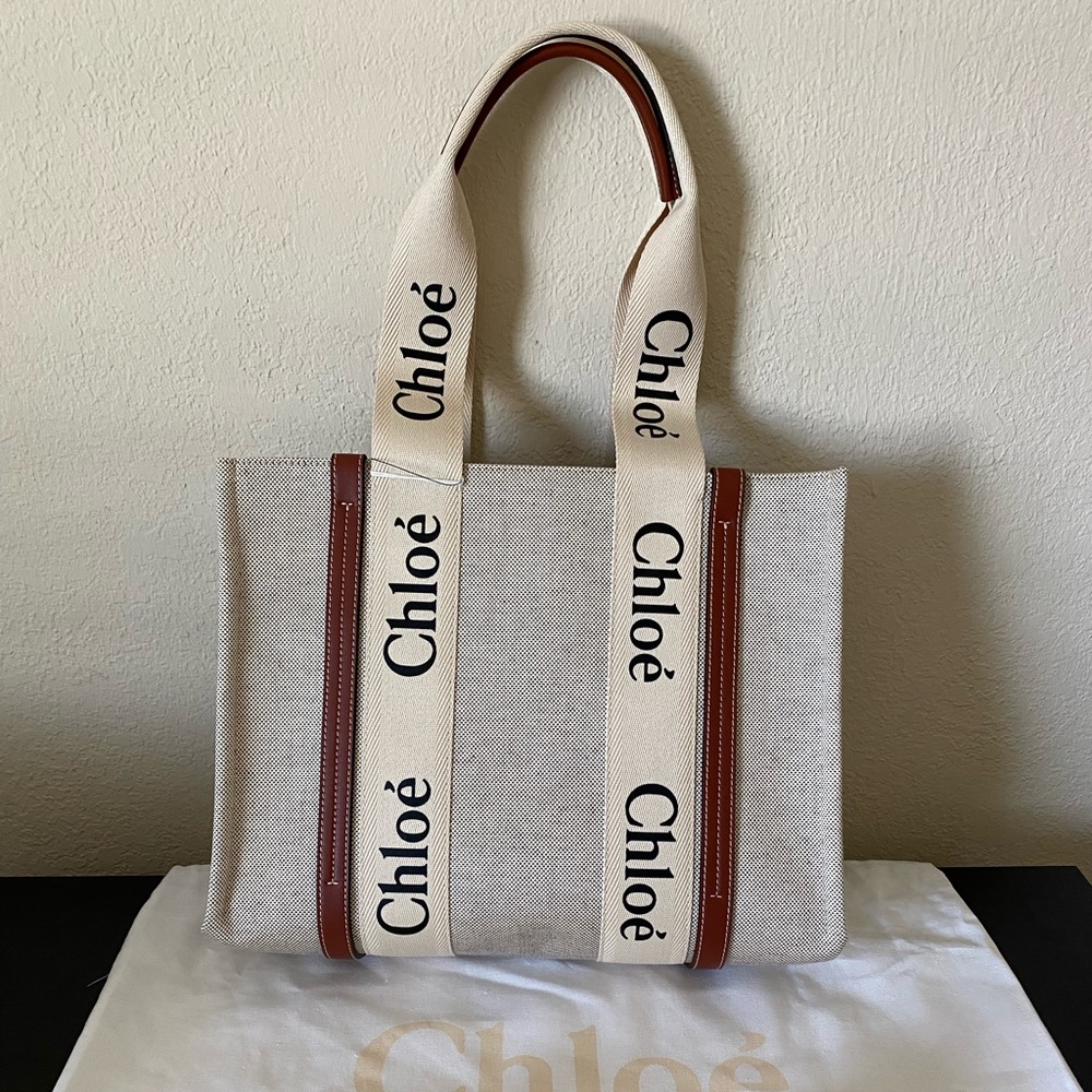 Woody medium leather-trimmed cotton-canvas tote